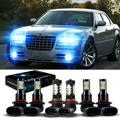 For Chrysler 300 2005-09 6x Ice Blue 8000K LED Headlight Hi/Lo + Fog Light Bulbs