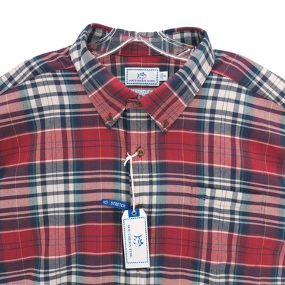 NWT SOUTHERN TIDE Men's Flannel Intercoastal Stretch Red Plaid Shirt XXL