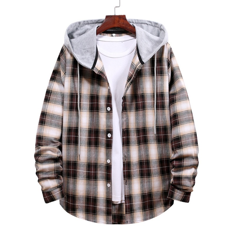 Mens Flannel Plaid Hoodie Shirts Jacket Casual Button Down Long Sleeve Lightweig