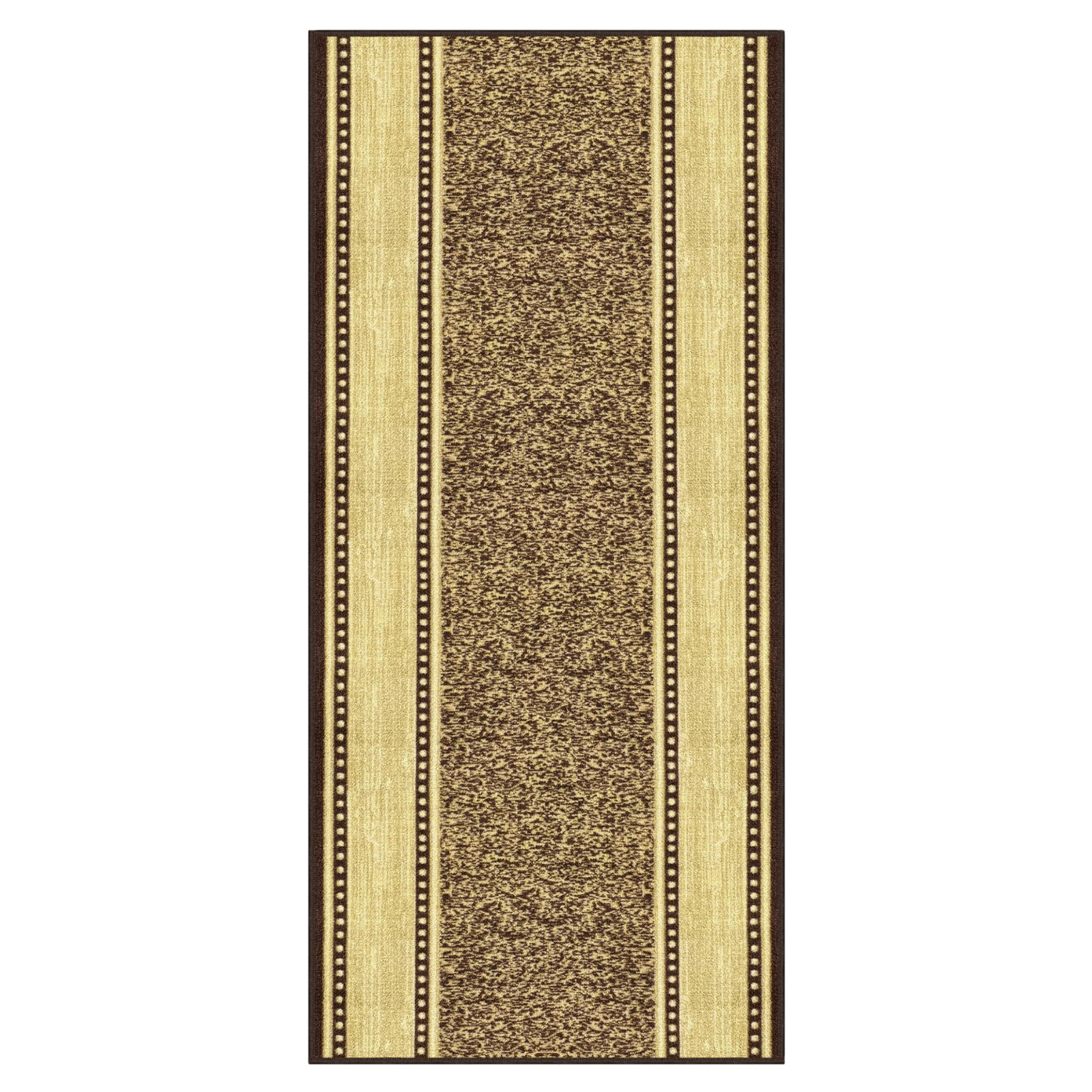 Custom Size Stair Hallway Runner Rug Non Slip Rubber Back Brown & Beige Border