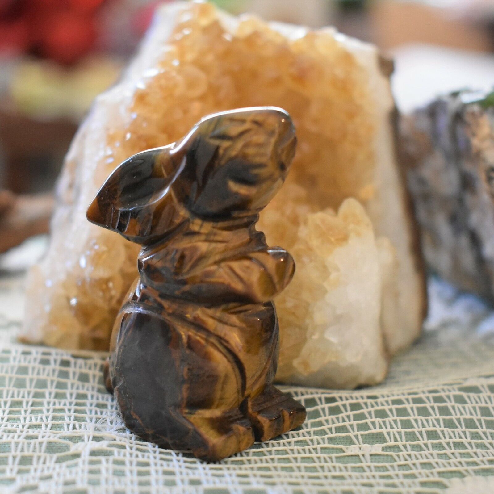 Carved Tigers Eye Rabbit Hand Crafted, 2.25 Inches