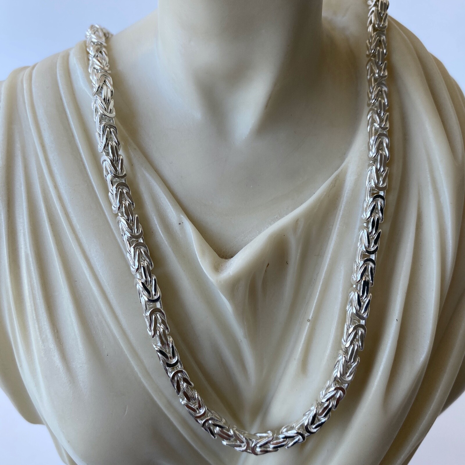Pre-owned Handmade 5mm Mens Byzantine Rope Necklace King Chain 925 Sterling Silver 85gr 25.19inch