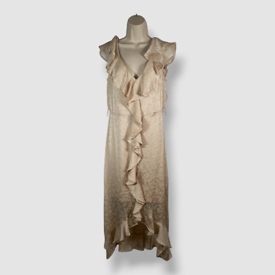 DKNY Women Beige Ruffled Belted High-Low Midi Dress Size 10
