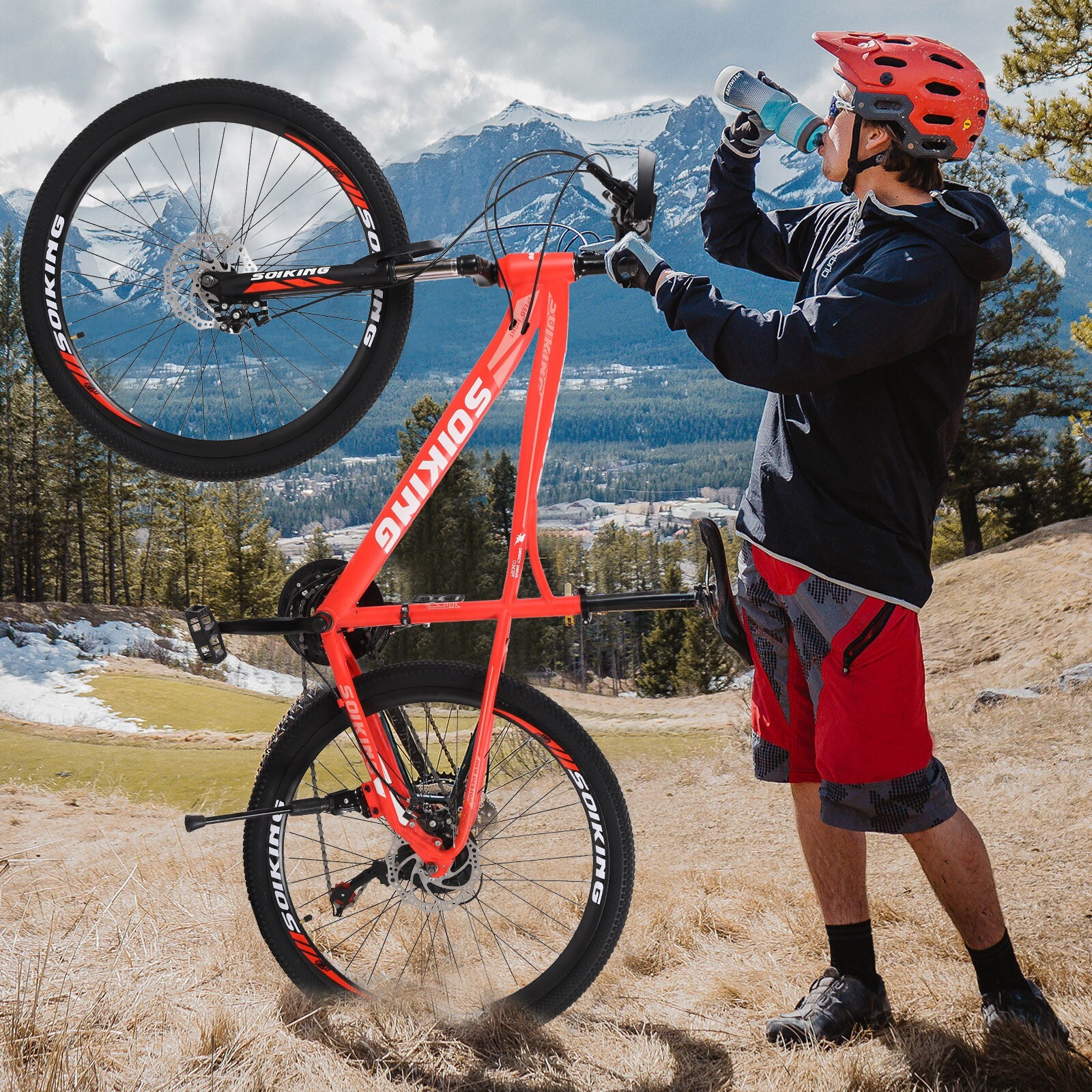 26 Inch Mountain Bike Dual Disc Brakes Suspension Non-slip Bicycle With 21 Speed