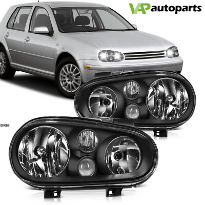 For Volkswagen Golf 1999-2006 Black Housing Headlights Assembly Replacement Pair