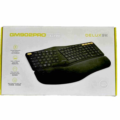 DELUX GM902 PRO Wireless Split Ergonomic Keyboard 2.4G USB Bluetooth w/Palm Rest