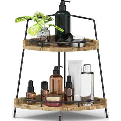 Bathroom Corner Shelf Countertop Organizer 2-Tier Wood Counter Storage Shelves