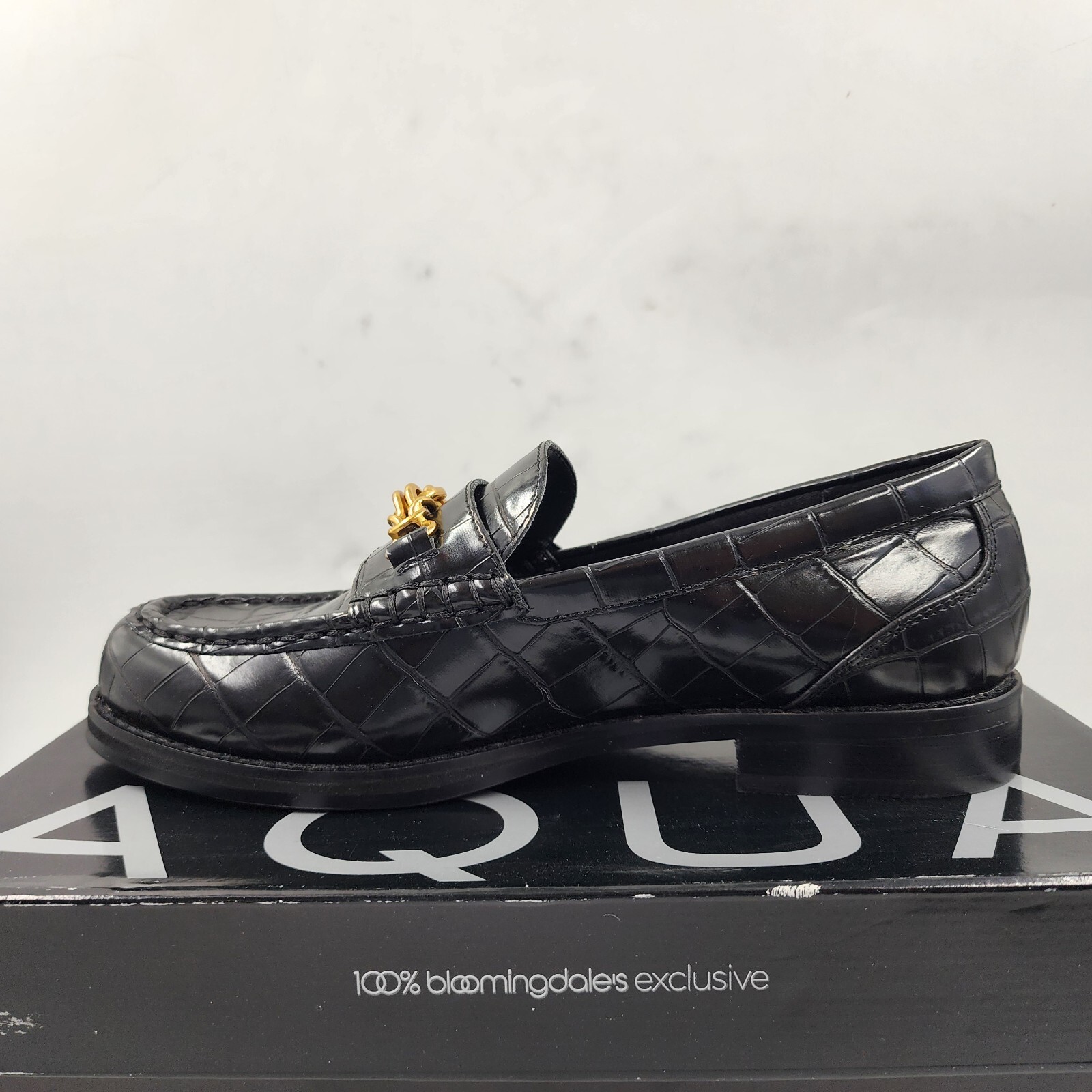AQUA Perle Croc Embossed Loafers Women's 8M Black Round Moc-Stitch Toe Slip On - Picture 12 of 18