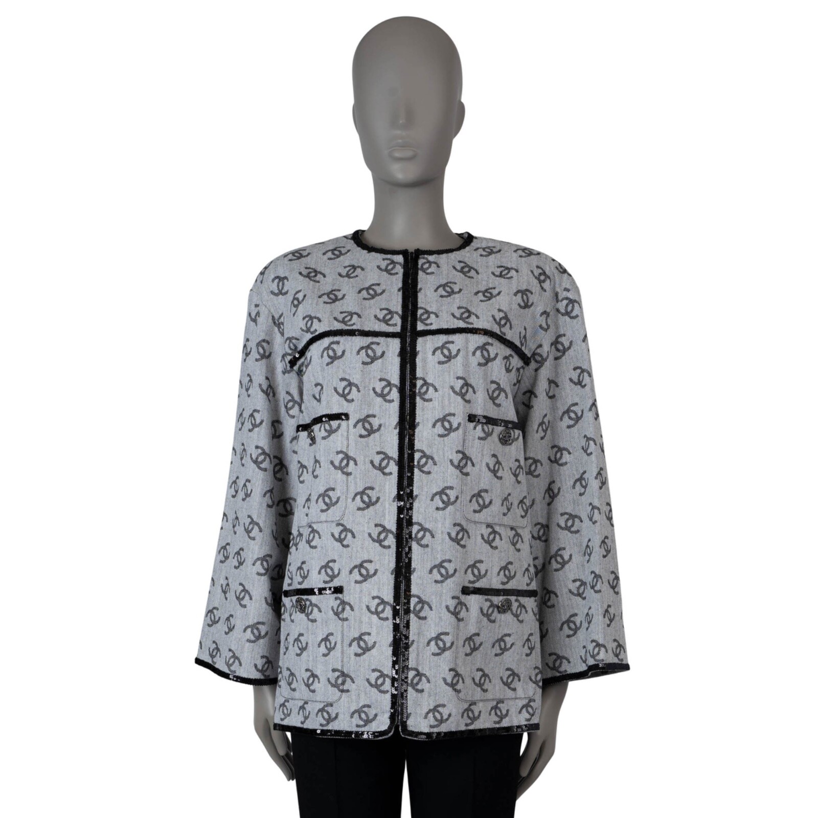 70680 auth CHANEL black grey cotton 2022 22S ALL-OVER LOGO 70680 auth CHANEL black grey cotton 2022 22S ALL-OVER LOGO