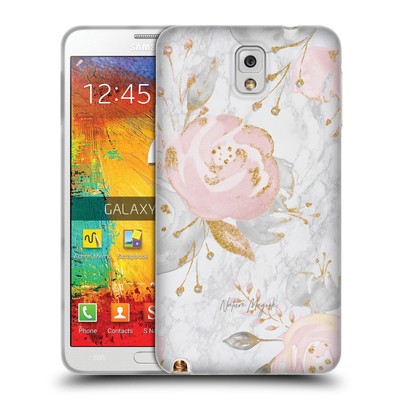NATURE MAGICK PINK GLITTER FLOWERS ON MARBLE SOFT GEL CASE FOR SAMSUNG PHONES 2
