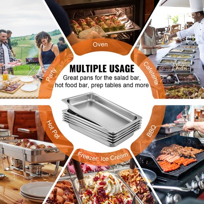 VEVOR 6 Pack 2.5" Deep Stainless Steel Steam Table Pans Hotel Food Prep Pan