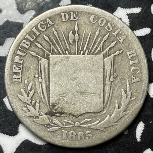 1865 Costa Rica 25 Centavos Lot#JM4182 Silver! Scarce! 