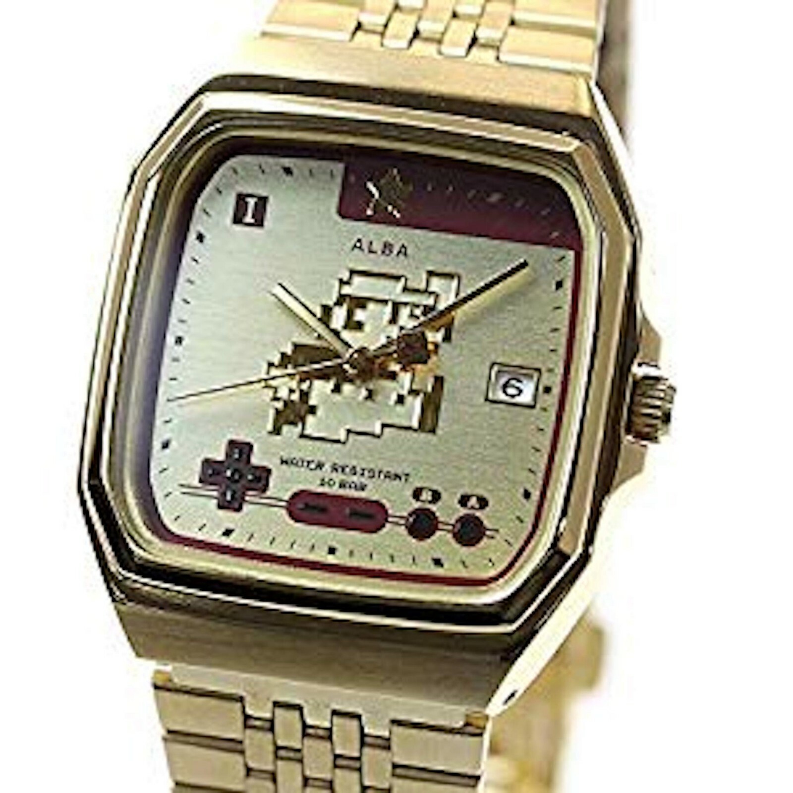 時計 SEIKO ALBA Star Mario Famicom gold watch Super Mario X Alba Gold Watch – Hello Japan