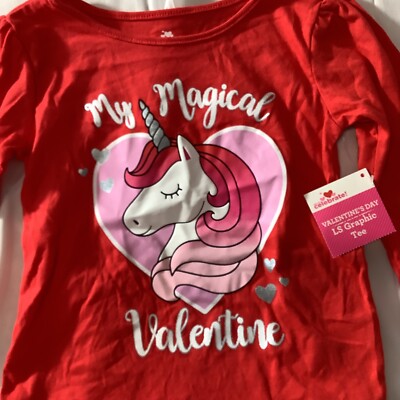 My Magical Valentines Day long sleeve Graphic T Shirt Girls 2T RED Unicorn NEW