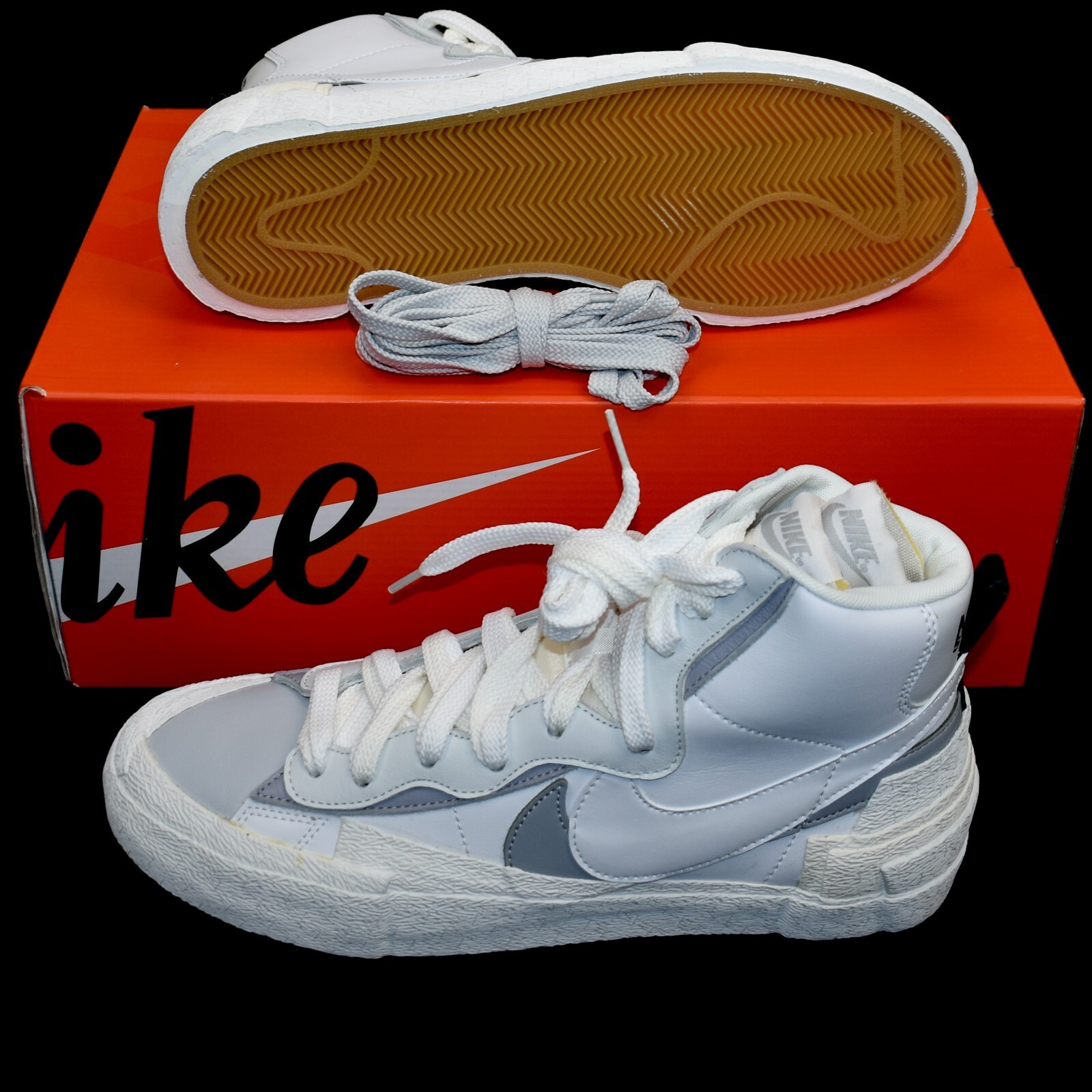 NWT Nike x Sacai Blazer Mid White Gray Leather Sneakers