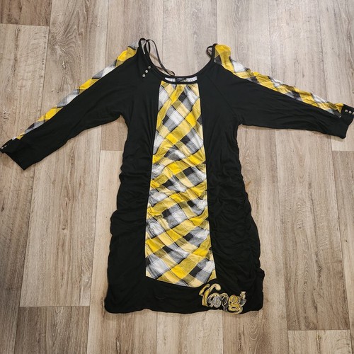 COOGI Women's Bodycon Dress 2X Vintage 1990's Plaid Gathered