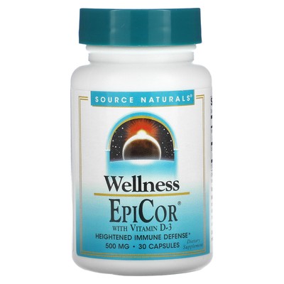 Source Naturals EpiCor с витамином D-3 500 мг 30 капсул без молочных продуктов, без яиц,