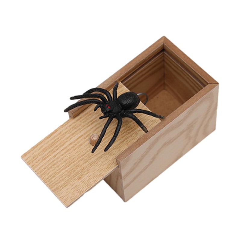 Funny Scare Box Wooden Prank Spider Hidden In a Case Joke Toy Halloween Gift