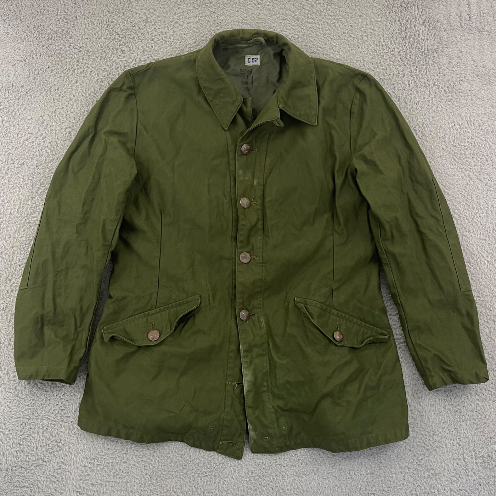 Swedish Army M59 Field Coat C52 オリーブグリーン Vintage Original C52 Swedish Army Jacket Mens Medium Green