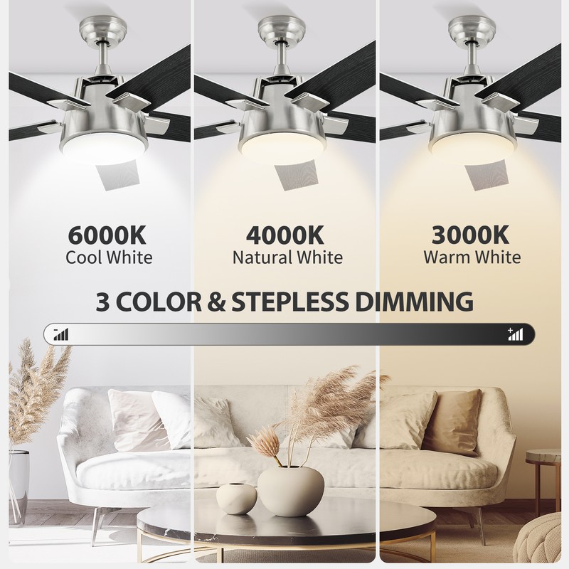 52" 5 Blades Indoor Control Remote Ceiling Fan with LED Light & Remote Control