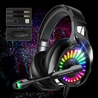 LED Ergonomic Gaming Headset Noise Cancelling Mic Headphone for PS5...