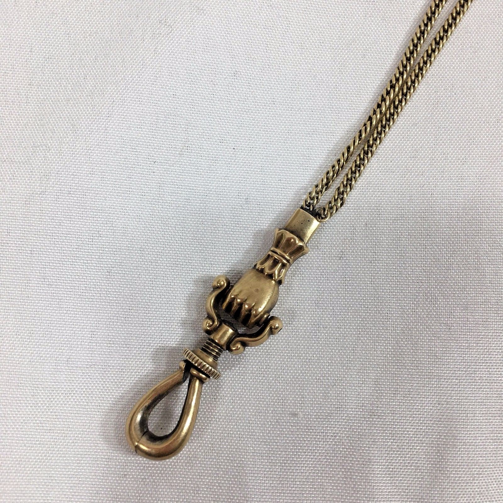 Antique Victorian 14K Gold Pocket Watch Chain Fob With Monkey Paw Hand 40” 27g