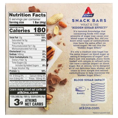 Snack, Caramel Chocolate Nut Roll Bar, 5 Bars, 1.55 oz (44 g) Each