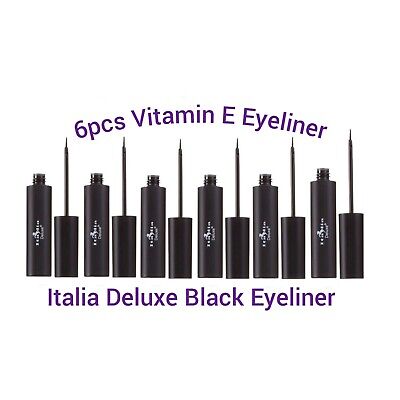 6 Pcs Black Italia Waterproof Liquid Eyeliners, Vitamin E Long Lasting Eye Liner