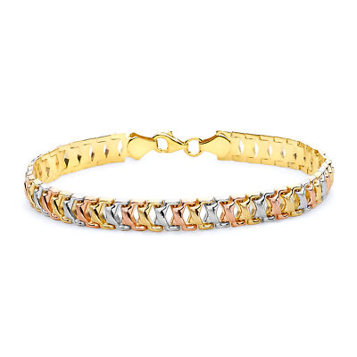 Pre-owned Wellingsale 14k Tri Color Gold Bracelet - 7.25"