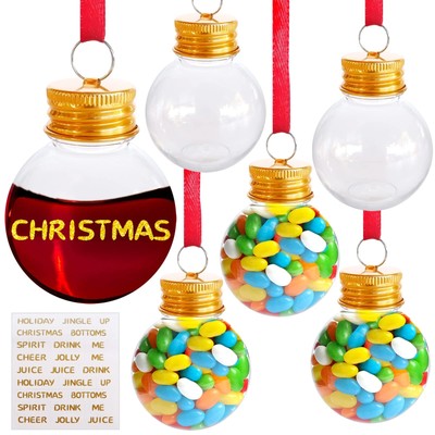 6pcs Christmas Booze Balls 100ml Xmas Fillable Booze Tree Ornaments Clear Pla...