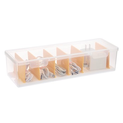 Clear Plastic Cable Management Box with Flap Lid Cable Organizer with 6 Adjus...