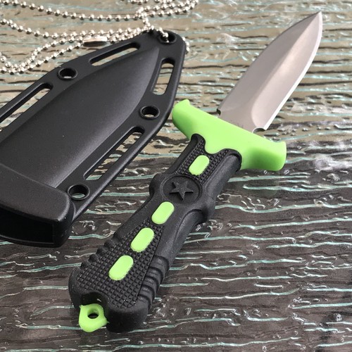 Neck Knife Green Zombie Handle SMALL Fixed Double Edge Dagger Blade Boot Knife