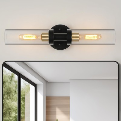 WILON Bathroom Light Fixtures, Black and Gold Vanity Light Fixture, 2-Light B...