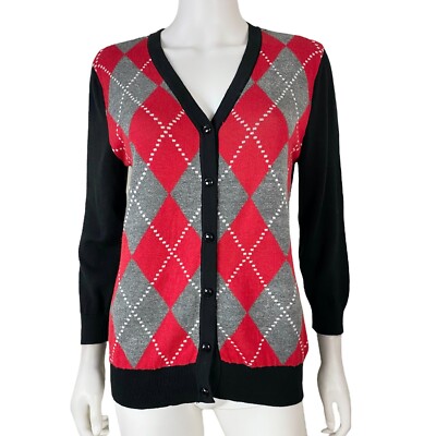 NWT New York Company Argyle Cardigan Size Large V Neck Button Front Sweater