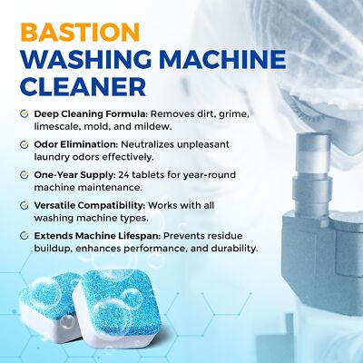 Bastion Washing Machine Cleaner, Deodorizer, & Descaler - 24 pack