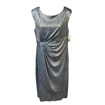 Dressbarn Connected Apparel Dress Shiny Silver Textured NEW Ruched Women Size 12