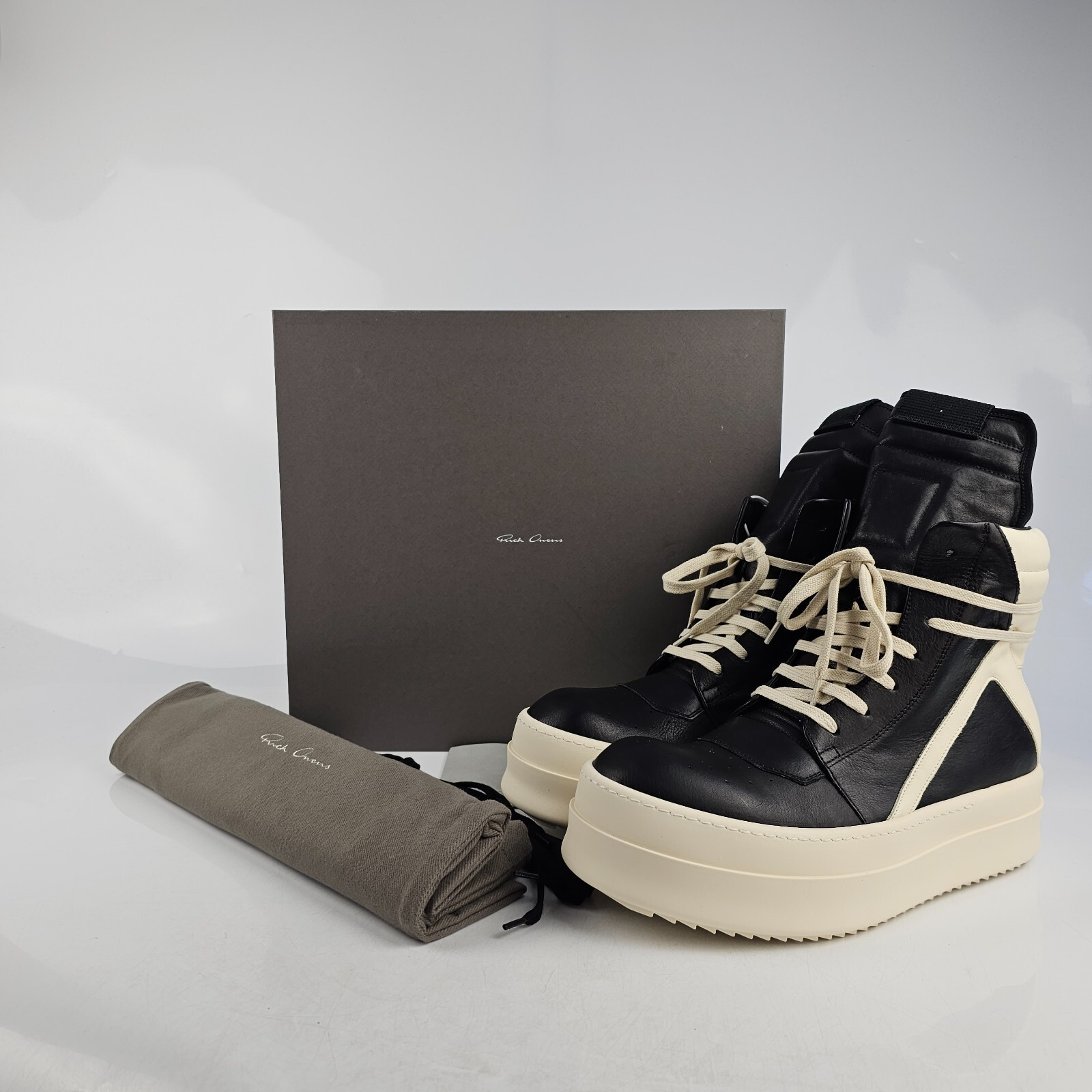 Pre-owned Rick Owens Geobasket Mega Bumper Black/milk Sneakers Size 41 Us 8