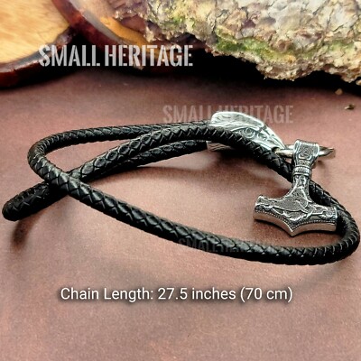 Viking Stainless Steel Necklace Ravens Hammer Mjolnir Pendant Nordic Leather Men