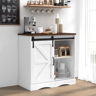 NEW 31.5'' Farmhouse Coffee Bar Cabinet W/Storage,White Kitchen Sideboard Buffet