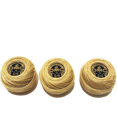 DMC Coton Perle Thread Size 12 Color 676 Yellow Gold Needlepoint France Lot of 3