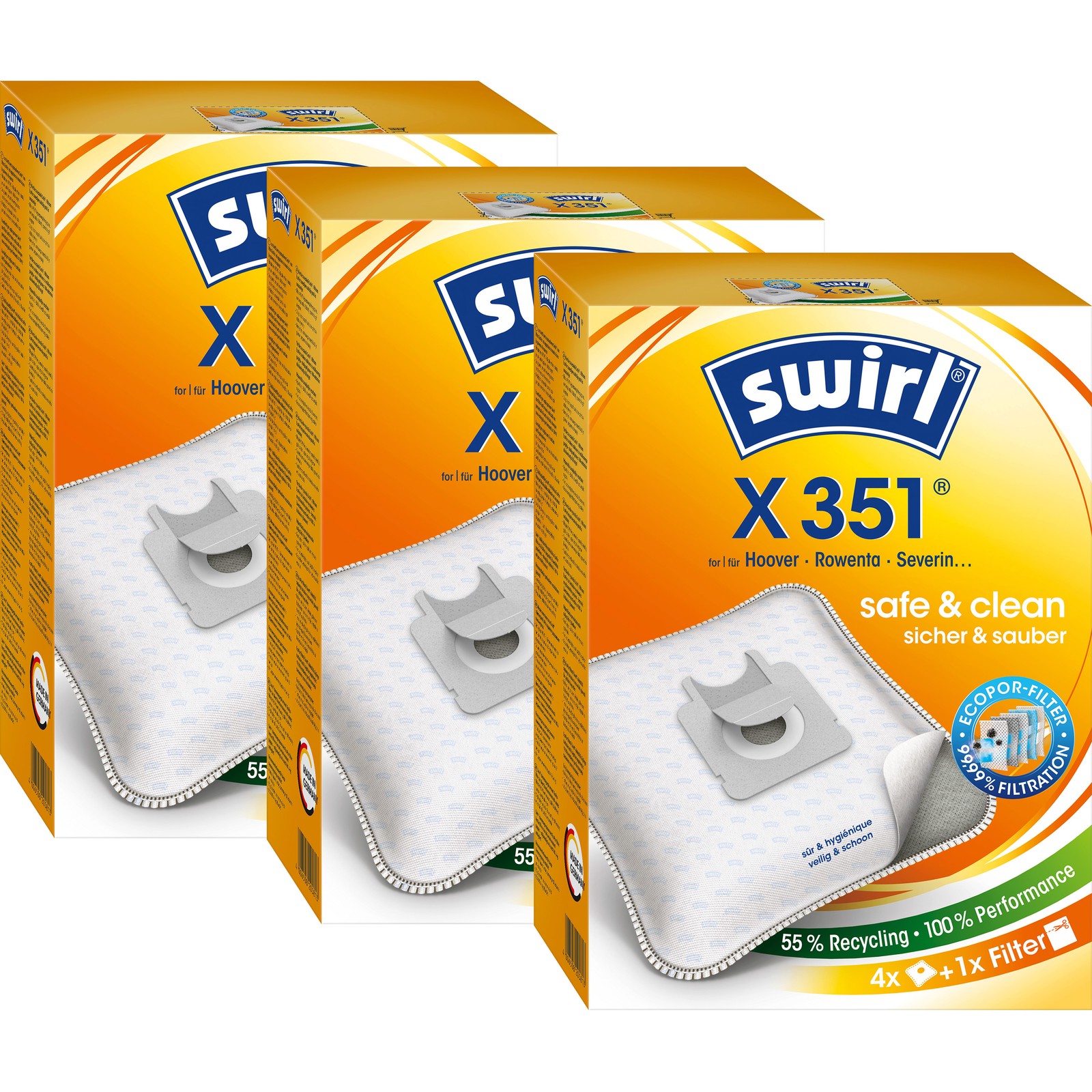 SWIRL Staubsaugerbeutel  X351 EcoPor® für Hoover Rowenta Severin 12 Beutel - Bild 1 von 11