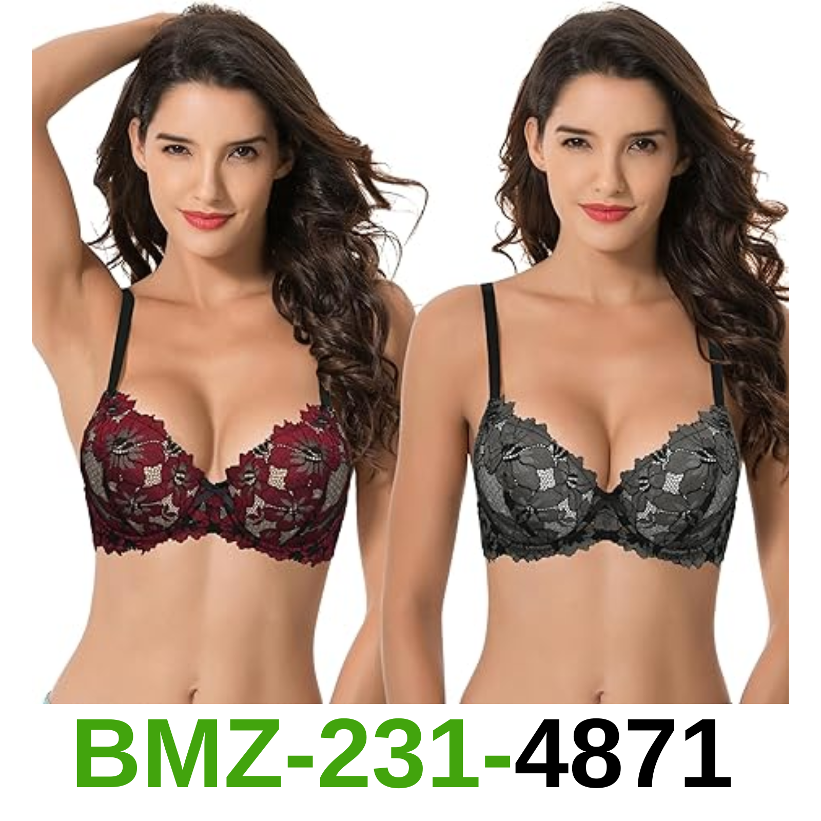 Curve Muse Women's Plus Size Push Up Add 1 Cup Underwire Perfect Shape Lace,46B
