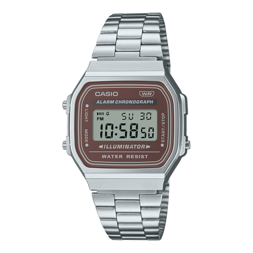 CASIO VINTAGE ICONIC A168WA-5A SILVER Brown STOPWATCH DIGITAL ALARM WR BRAND NEW