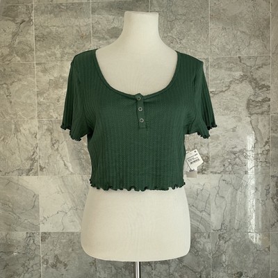 NWT BP. Green Trekking Henley Crop Top XL