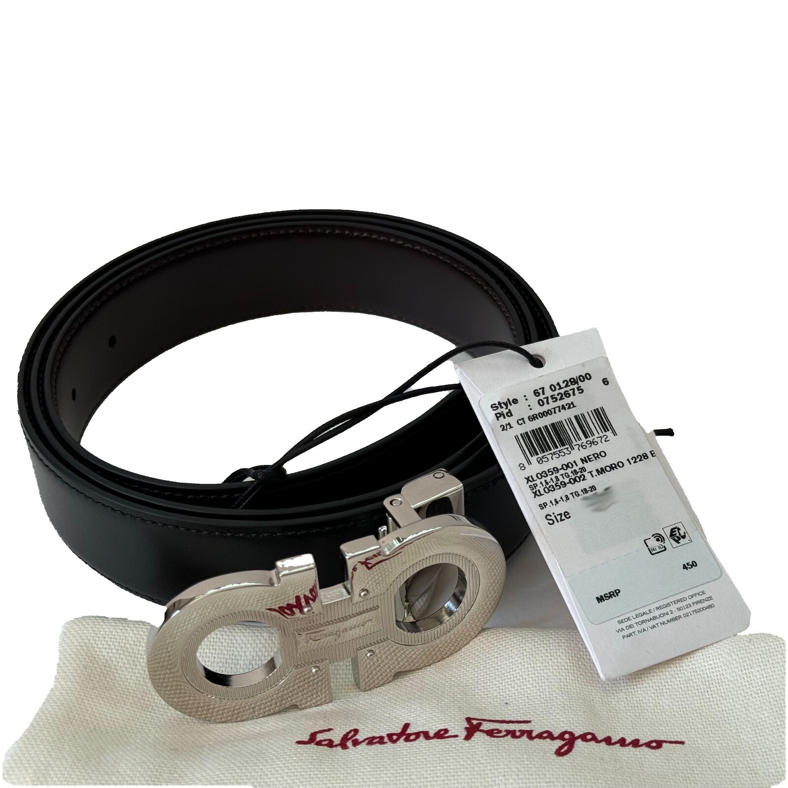 Pre-owned Ferragamo Genuine Men's 42 40 38 36 Black Brown Reversible Belt Gancini Buckle
