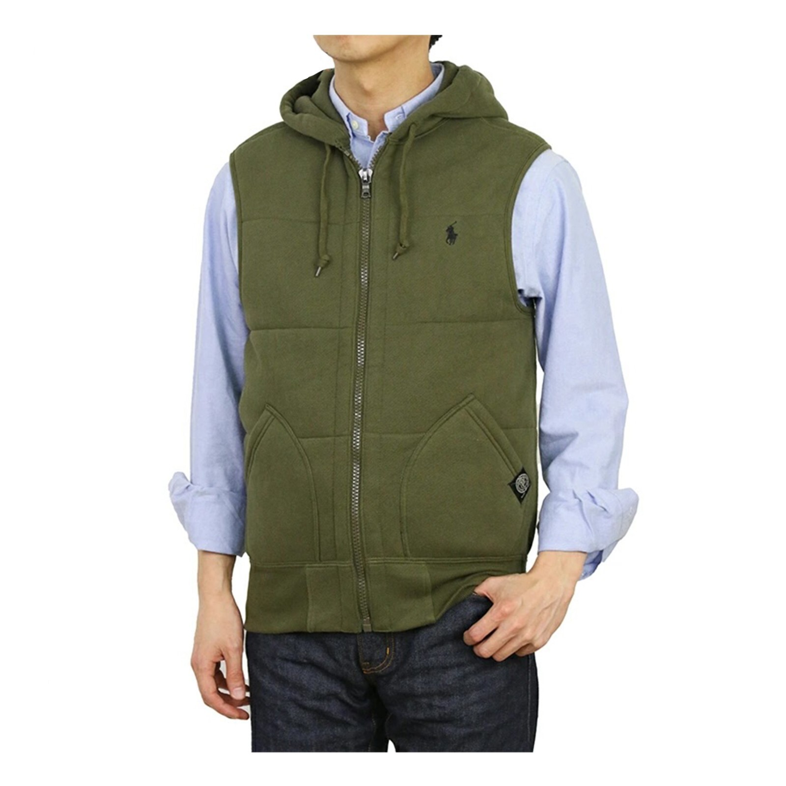 Спортивный стеганый хлопковый жилет Polo Ralph Lauren с капюшоном - Тип пухового жилета - Оливковый -