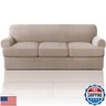PrinceDeco T Cushion Sofa Slipcover 4 Pieces Sofa Covers for T Cushion Sofa Soft Couch Cover Sofa Slip Covers Furniture Covers with 3 Individual T Cushion Shape Seat Covers Machine Washable, Sand