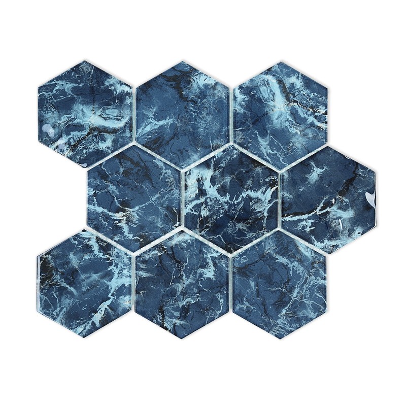 Blue 4" Hexagon Mosaic Glass Tile | Perfect for Kitchen