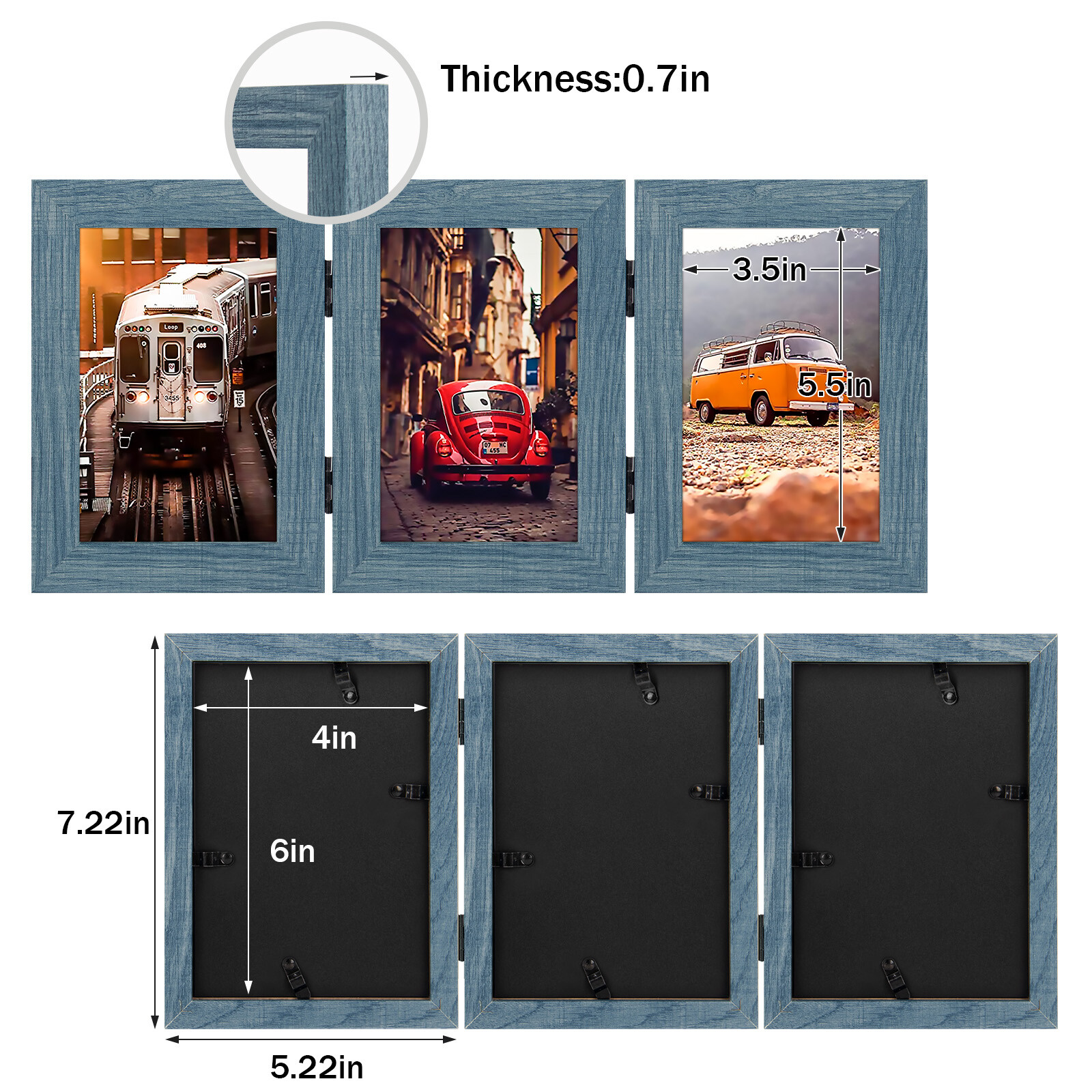 4x6 5x7 Triple Picture Frames Hinged 3 Photos Frame Collage Three Picture Frames - Picture 9 of 19
