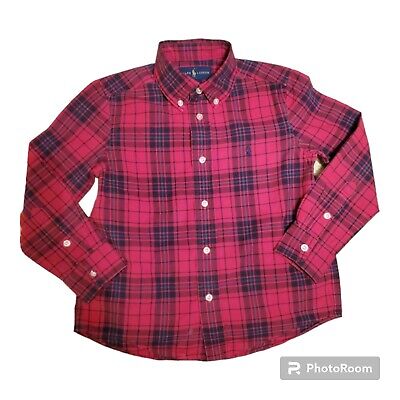 Ralph Lauren Little Boy Long Sleeve Button Down Plaid Shirt Red Size 5